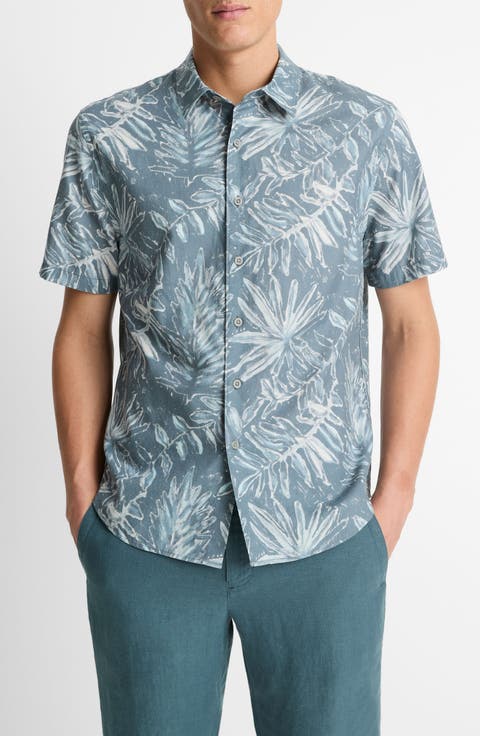 Short Sleeve Cotton & Lyocell Button-Up Shirt