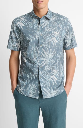 Vince Short Sleeve Cotton & Lyocell Button-up Shirt