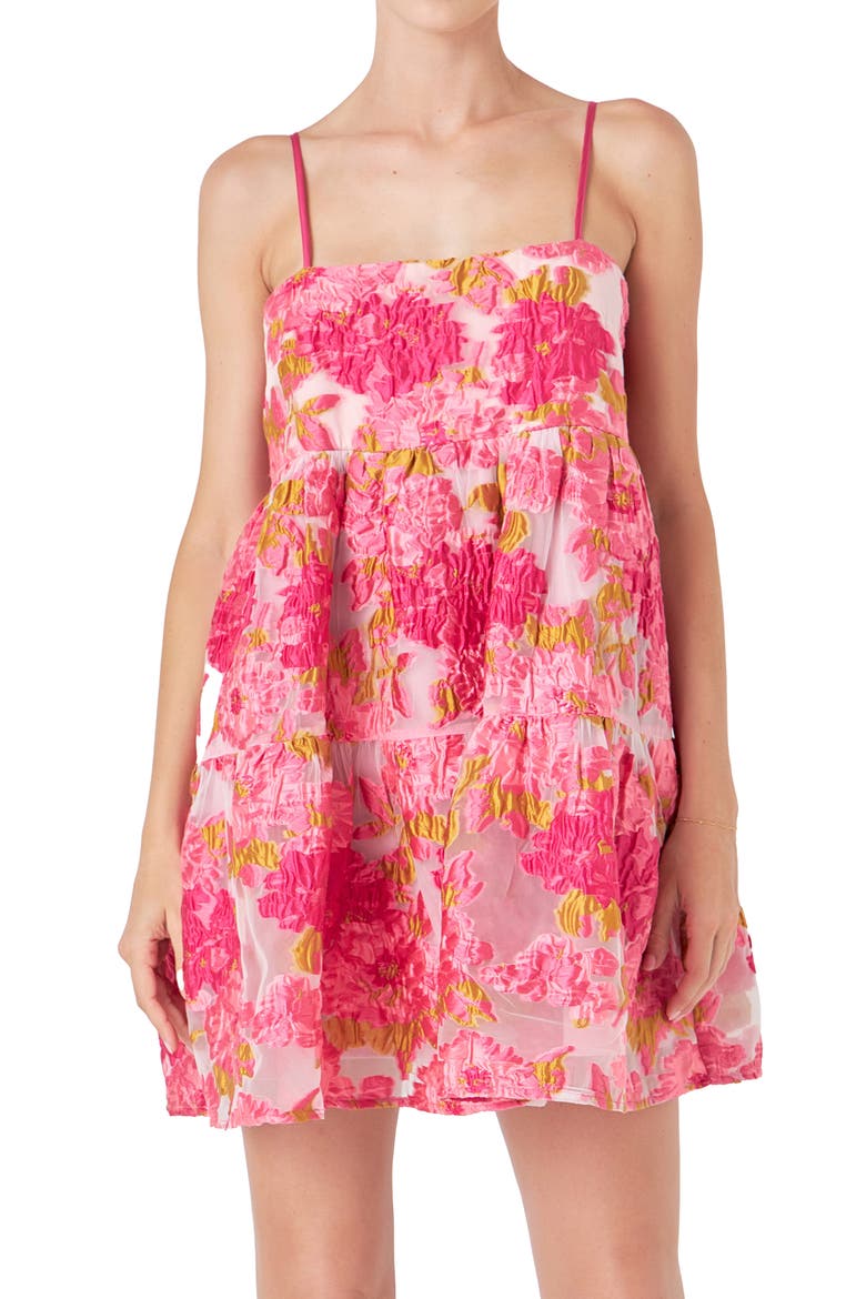 Floral Jacquard Organza Babydoll Minidress, Alternate, color, PINK