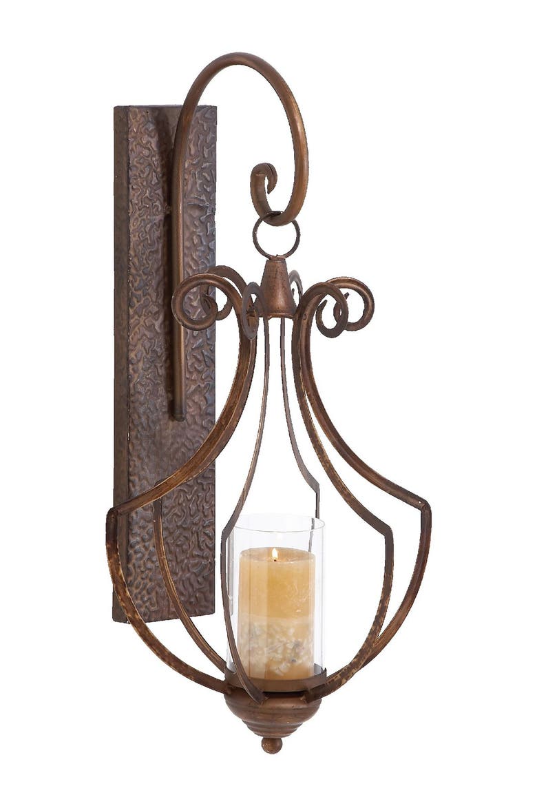 Bronze Metal Rustic Wall Sconce, Main, color, BROWN