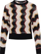 Mademoiselle Crochet Vertical Chevron Long Sleeve Ribbed Trim Knit Top