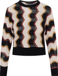 Mademoiselle Crochet Vertical Chevron Long Sleeve Ribbed Trim Knit Top