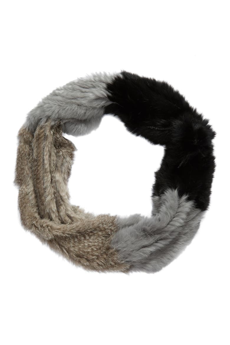 Genuine Rabbit Fur Infinity Scarf, Alternate, color, BLACK COMBO