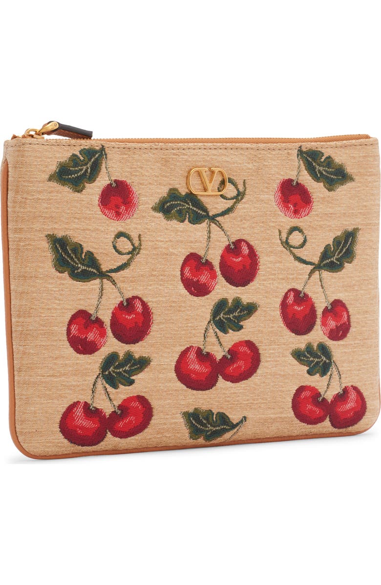 Valentino Garavani Medium VLOGO Cherry Jacquard Raffia Clutch, Alternate, color, R9f Natural/ Multi/ Camel