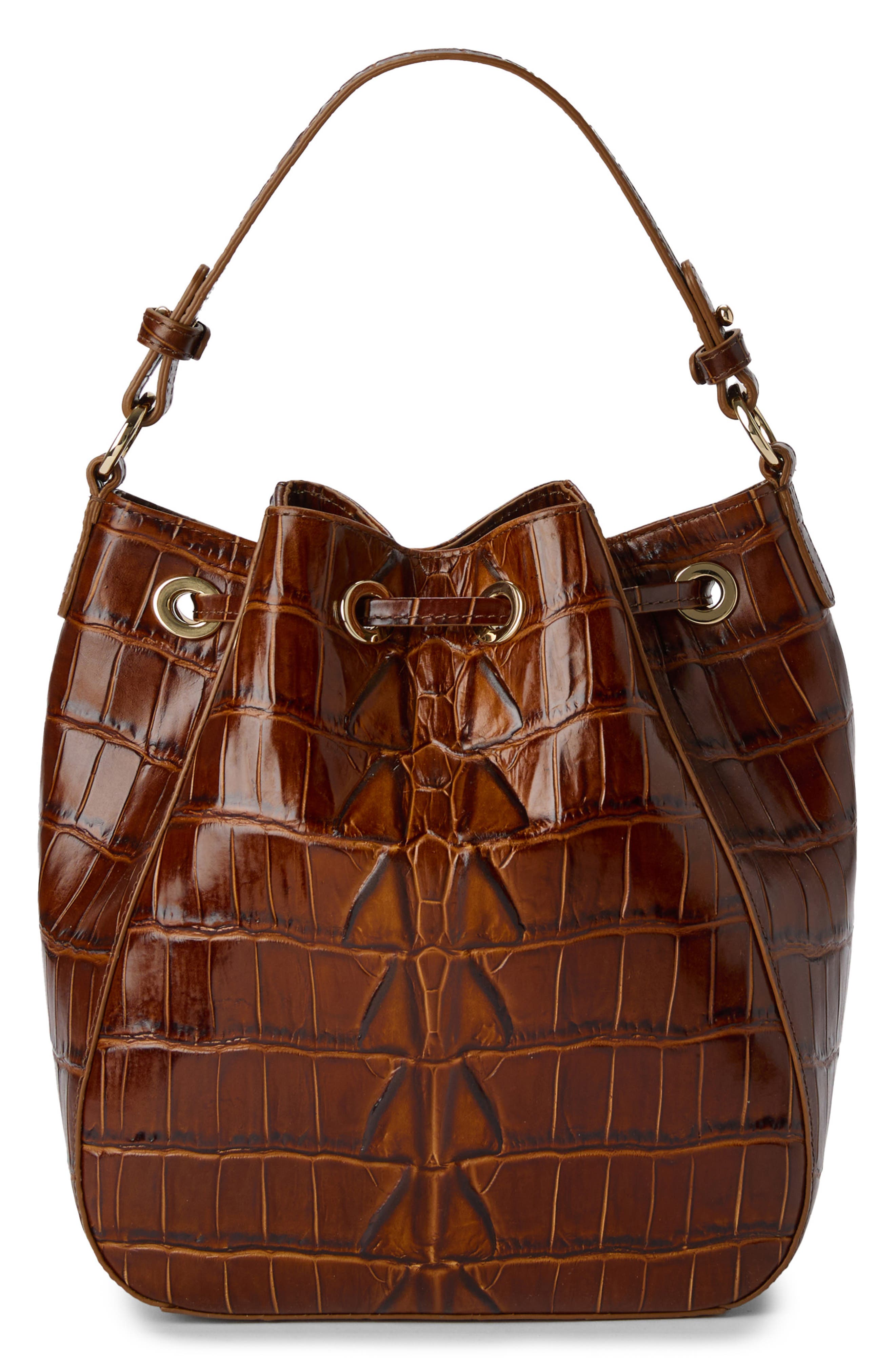 Brahmin Melinda Croc Embossed Leather Bucket Bag, Alternate, color, 