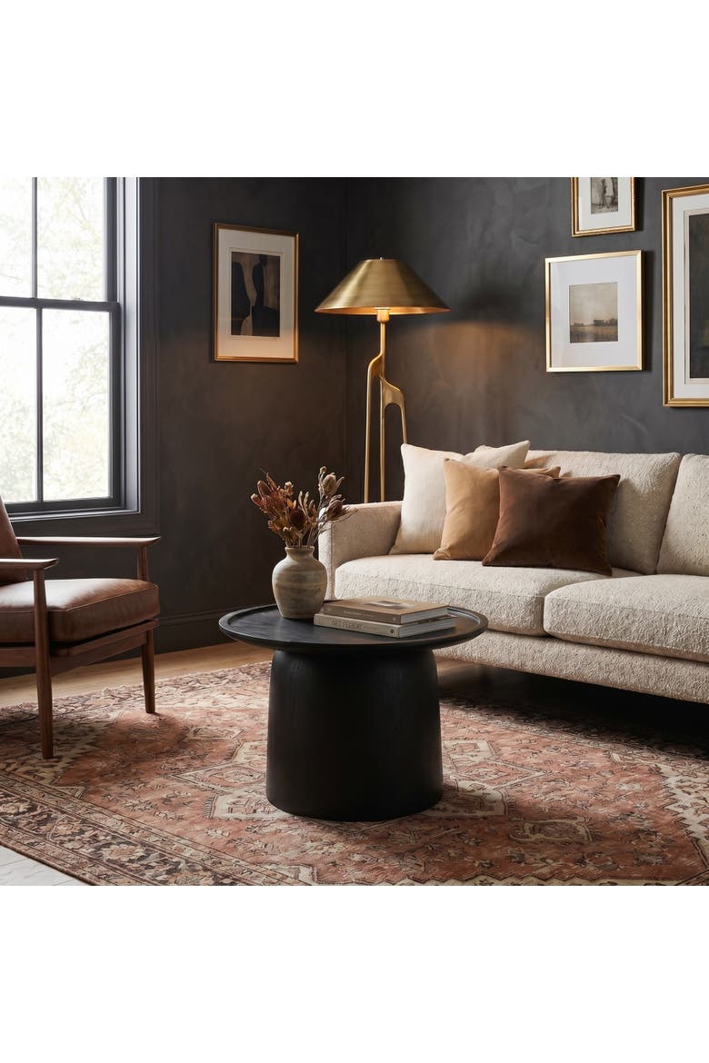 Round Accent Table with Tapered Drum Base, Alternate, color, Black