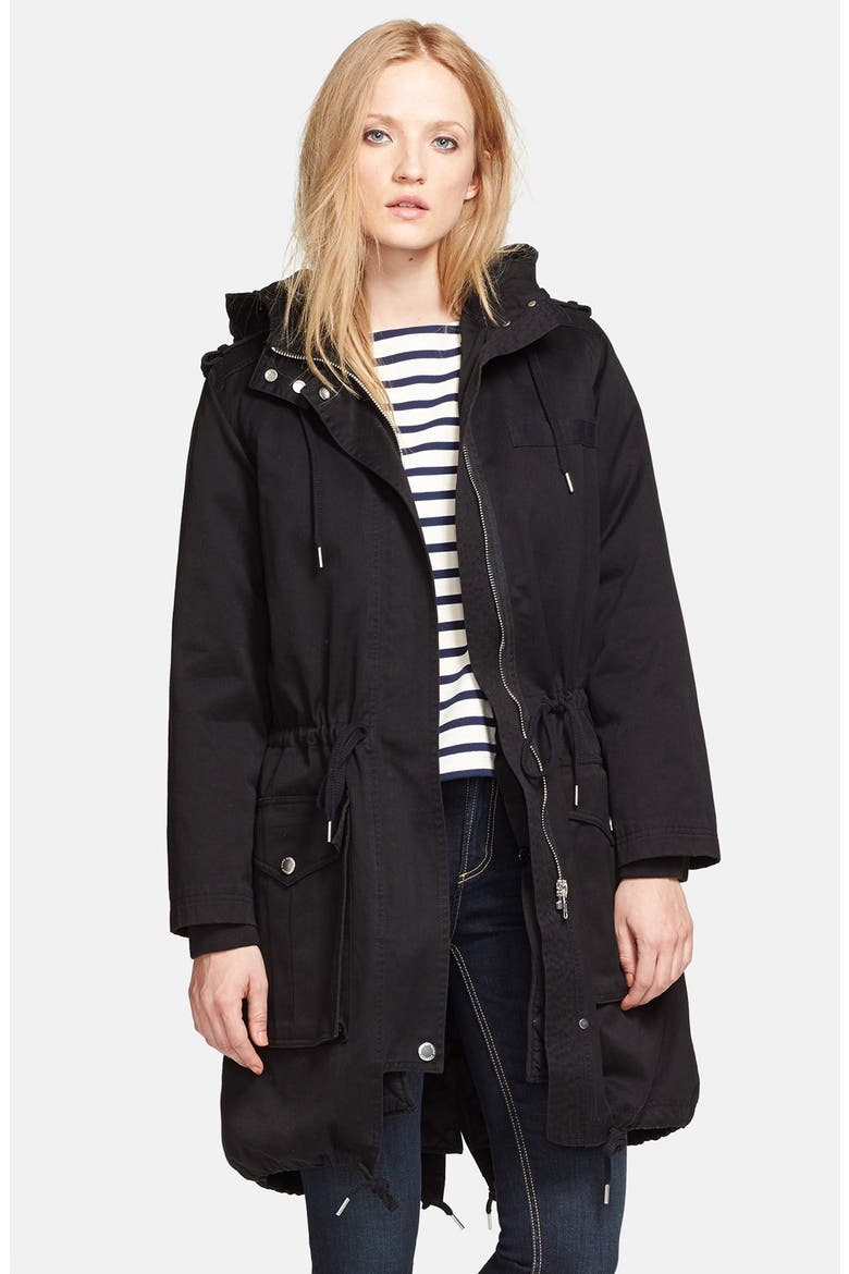 'Classic' Hooded Cotton Anorak, Main, color, BLACK