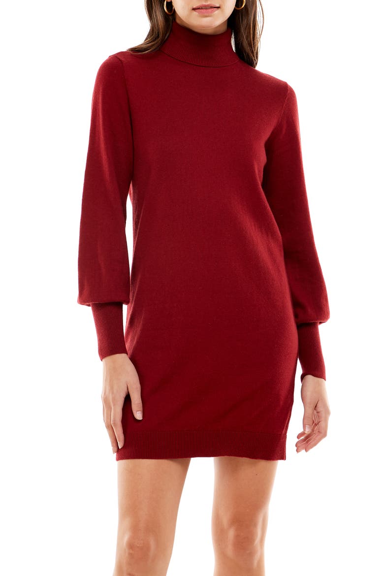 Morela Long Sleeve Turtleneck Sweater Dress, Alternate, color, WINE