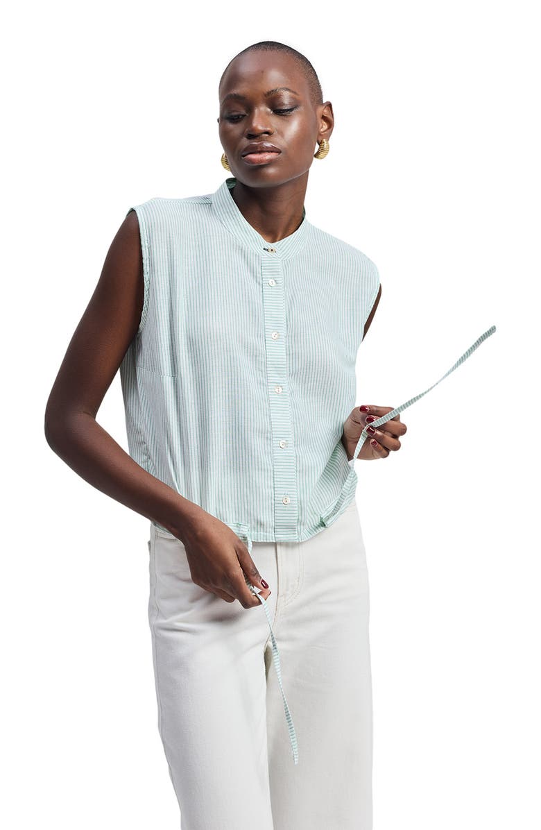 Reistor Button-down Shirt with Waist Drawstring in Stripes, Alternate, color, Parallel Paths