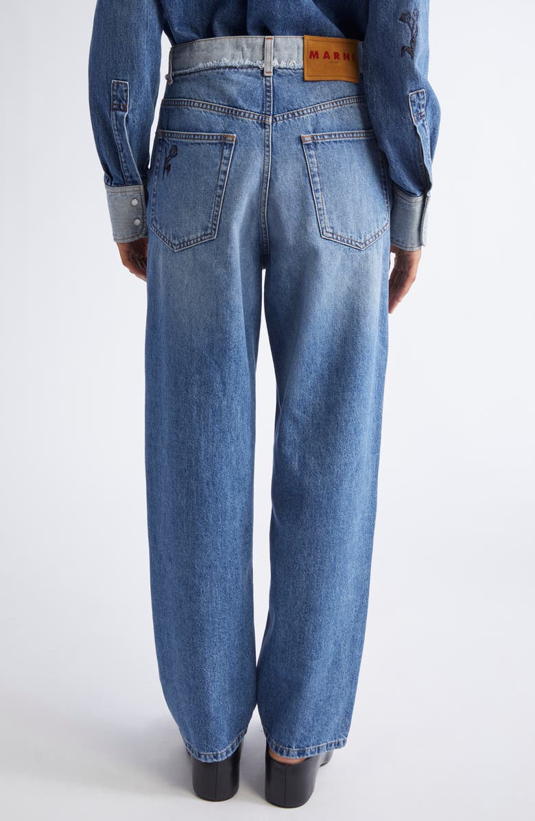 Marni Embroidered Spliced Jeans, Alternate, color, Azure