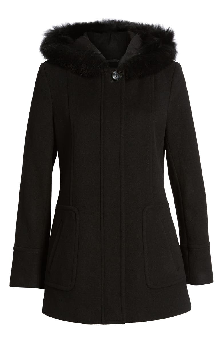 SACHI Hooded Wool Blend Coat with Genuine Fox Fur Trim, Alternate, color,