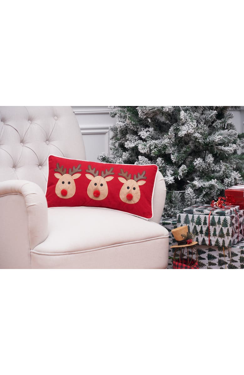 C&F Home Reindeer Games Applique Christmas Holiday Small/Petite Accent Pillow, 10" x 20", Alternate, color, Red