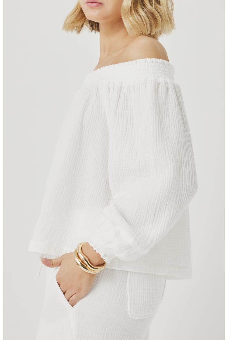 Ava Off the Shoulder Cotton Gauze Top, Alternate, color, WHITE