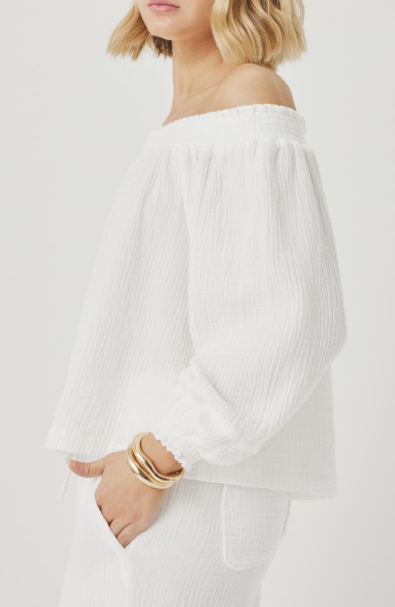 Splendid Ava Off the Shoulder Cotton Gauze Top, Alternate, color, White
