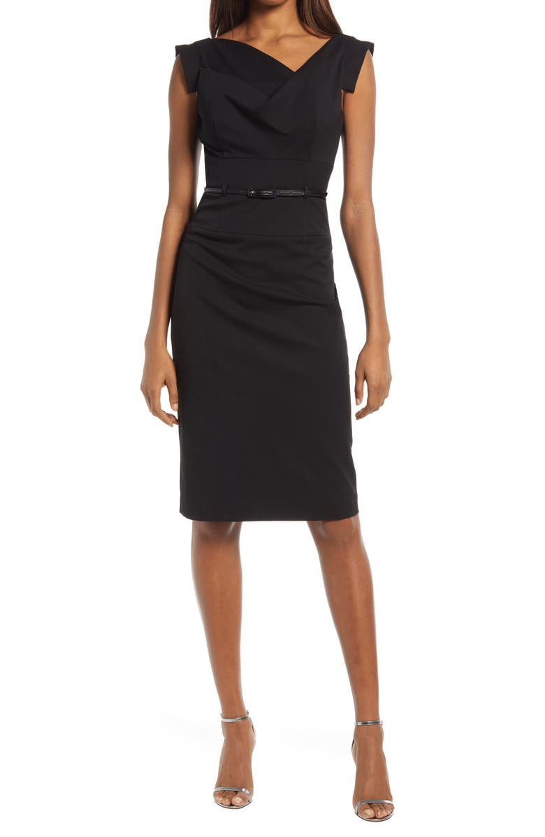 Black Halo Jackie Belted Stretch Gabardine Sheath Dress, Alternate, color, Black
