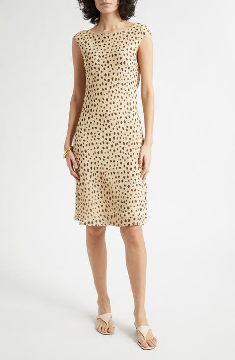 Leo Cheetah Print Drape Back Silk Georgette Dress