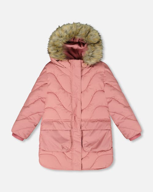 Deux Par Deux Long Wavy Quilt Puffy Winter Coat In Pink