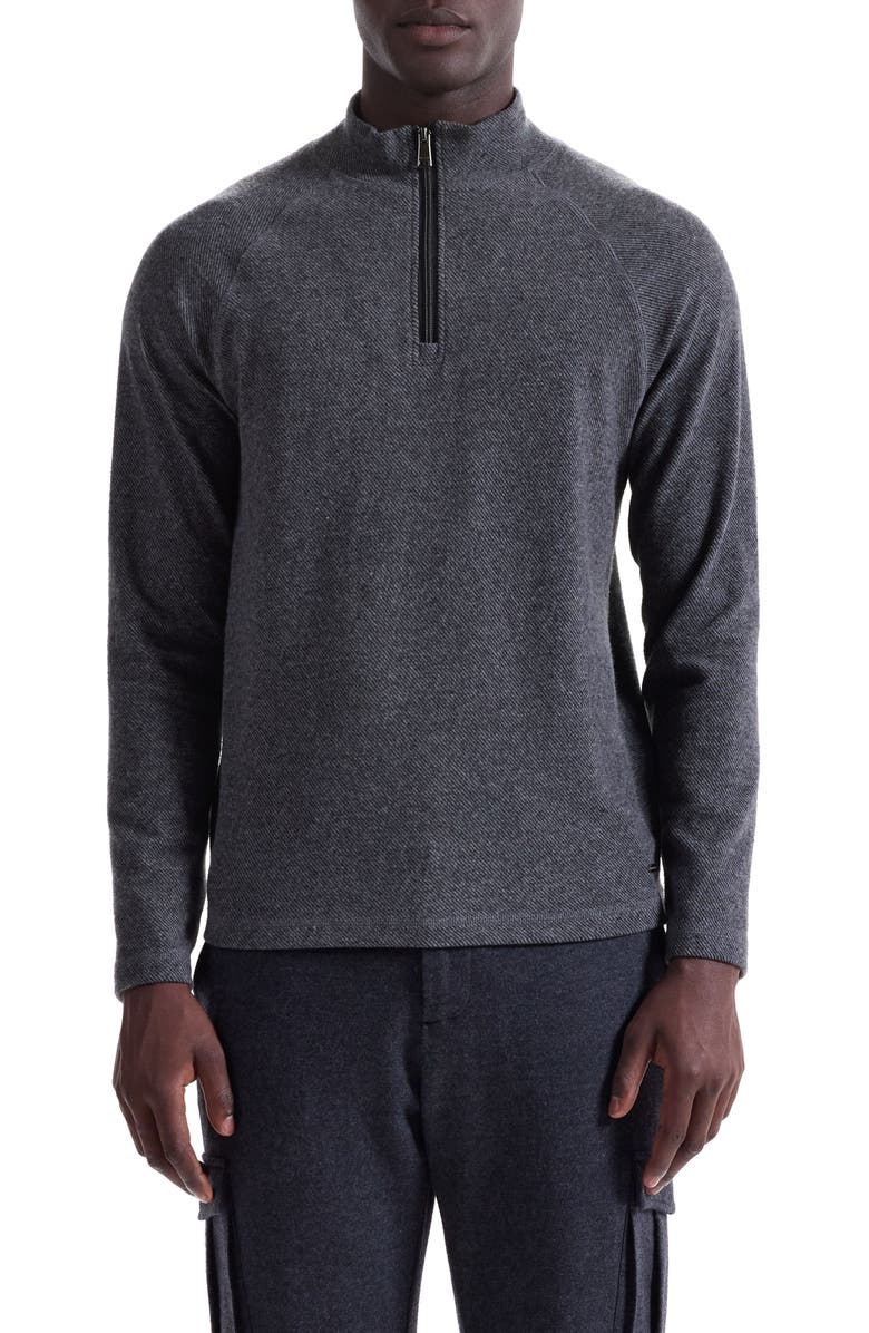Bugatchi Brushed Cotton Blend Quarter Zip Pullover, Main, color, Black