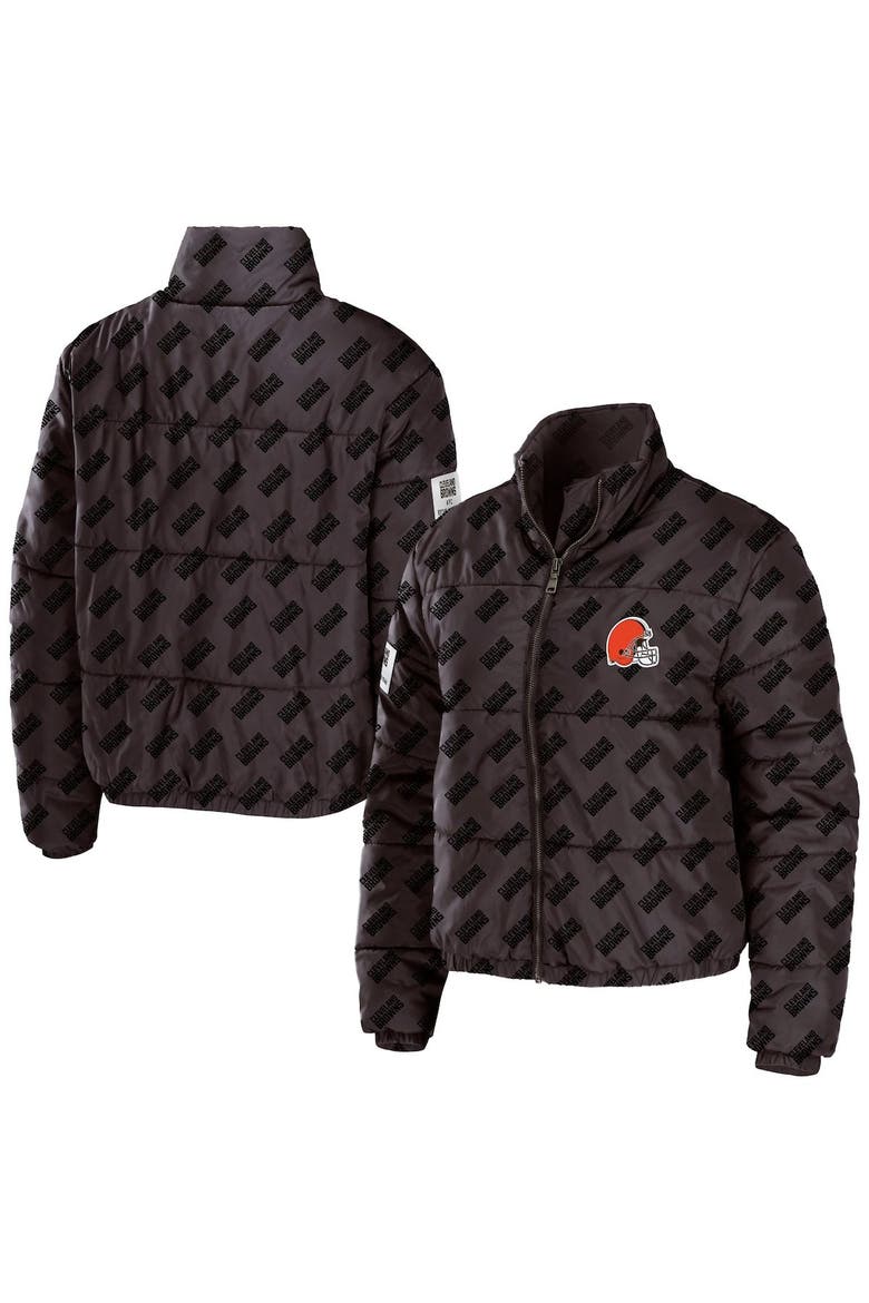 Women's WEAR by Erin Andrews Brown Cleveland Browns Puffer Full-Zip Cropped Jacket, Main, color, Brown