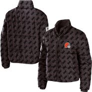 WEAR by Erin Andrews Women's WEAR by Erin Andrews Brown Cleveland Browns Puffer Full-Zip Cropped Jacket