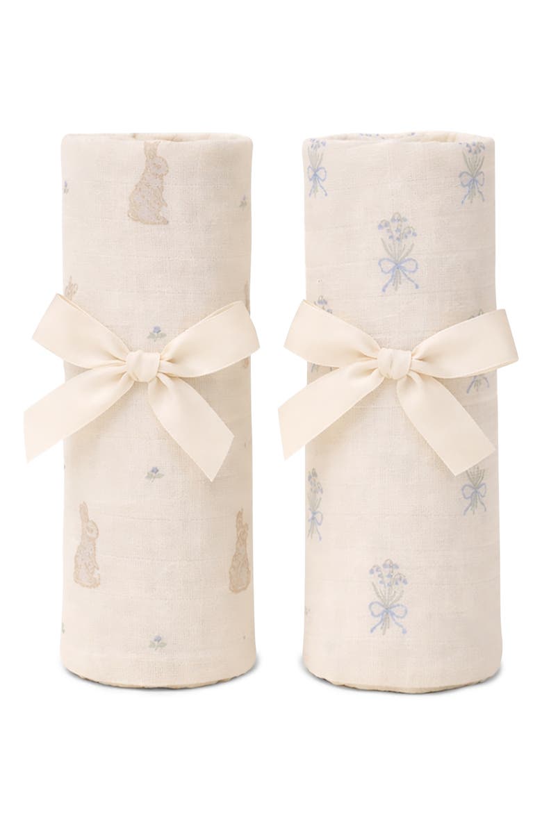 Oilo 2-Pack Organic Cotton Muslin Swaddle Blankets, Main, color, Bunnies/ Lily Of The Valley