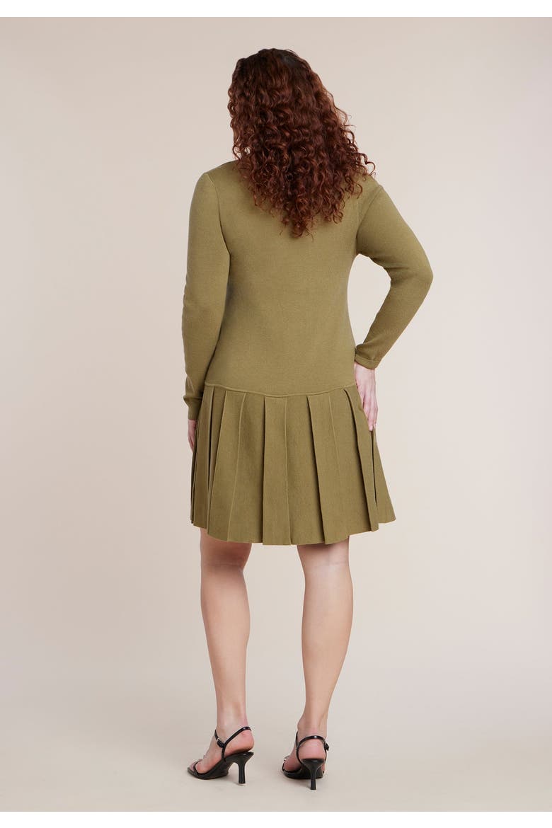 Collared Pleated Sweater Mini Dress, Alternate, color, AVOCADOS