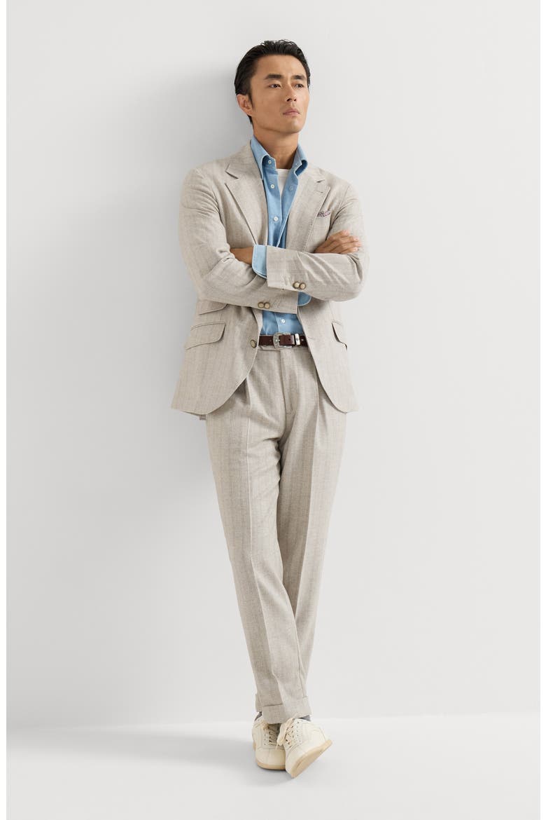 Striped cashmere and silk diagonal flannel deconstructed Cavallo blazer with metal buttons, Alternate, color, Grey