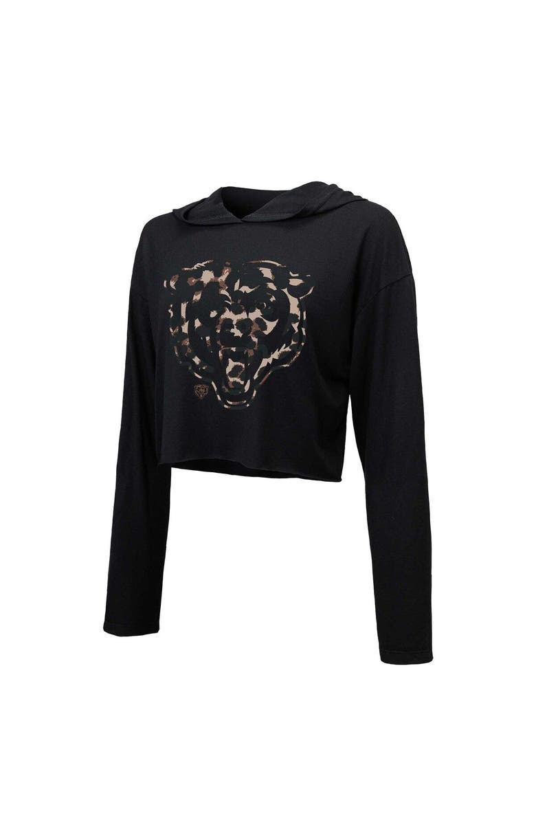 Majestic Threads Women's Majestic Threads Justin Fields Black Chicago Bears Leopard Player Name & Number Long Sleeve Cropped Hoodie, Alternate, color, 