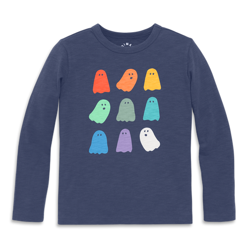 Primary Kids Long Sleeve Rainbow Ghosts Tee In Blue