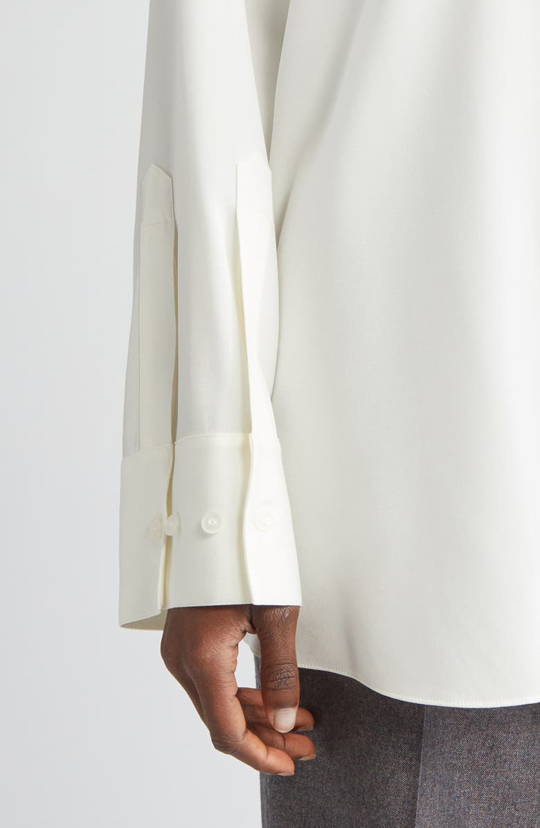 Lafayette 148 New York Oversize Point Collar Stretch Silk Button-Up Shirt, Alternate, color, Cloud