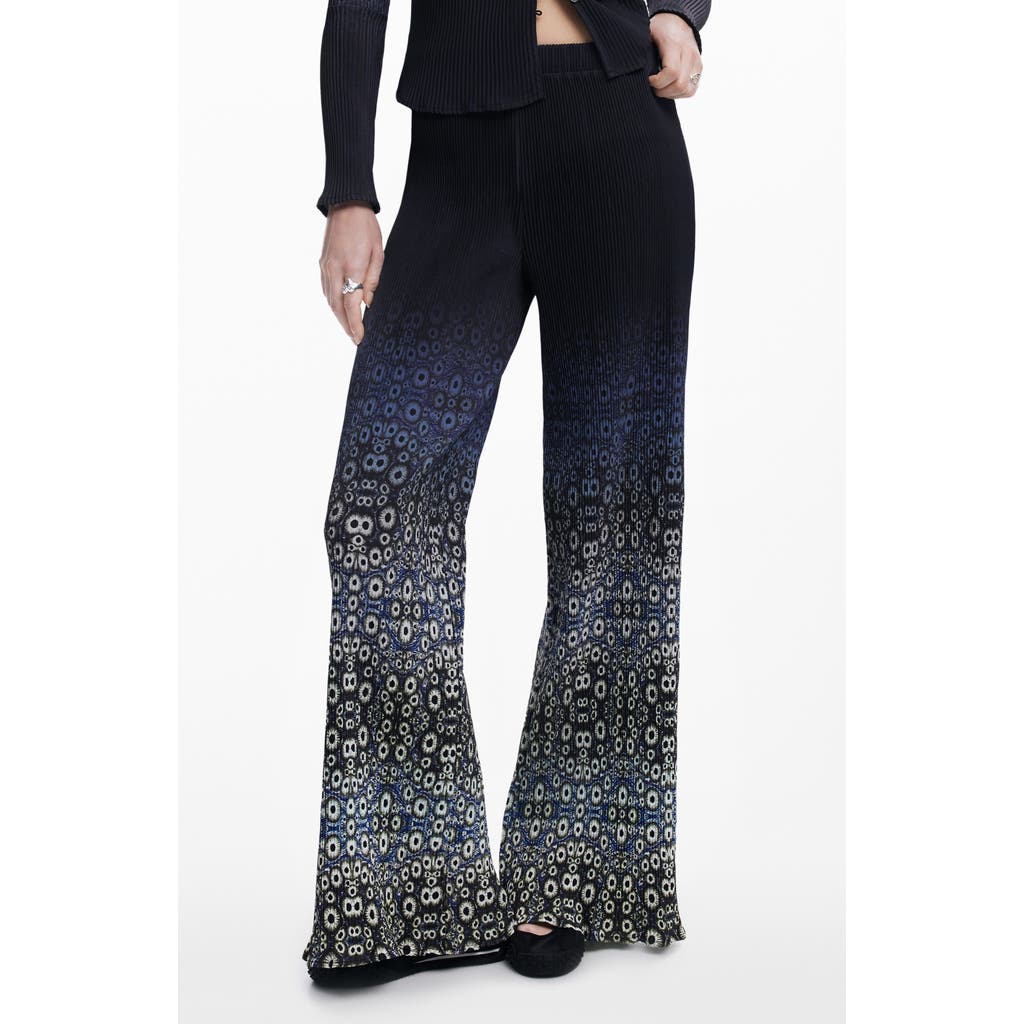 Desigual Flare Leg Pull-on Pants In Navy Blue
