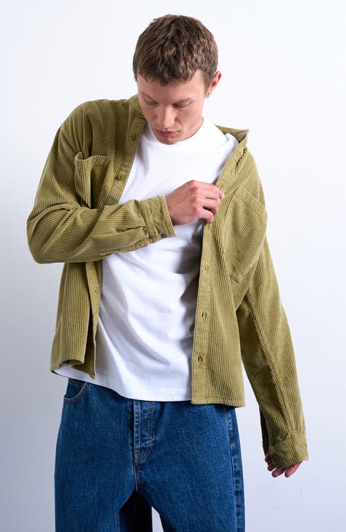 Topman Long Sleeve Regular Fit Corduroy Button-up Shirt In Green