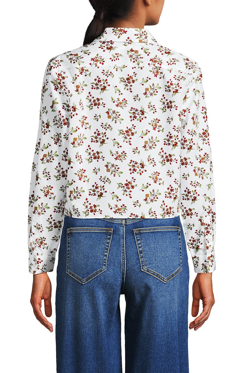 Lands' End No Iron Boxy Cropped Shirt, Alternate, color, White Meadow Floral
