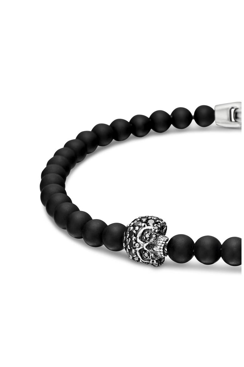 Memento Mori Skull Bracelet in Sterling Silver with Black Onyx and Pavé Black Diamonds, Alternate, color, STERLING SILVER