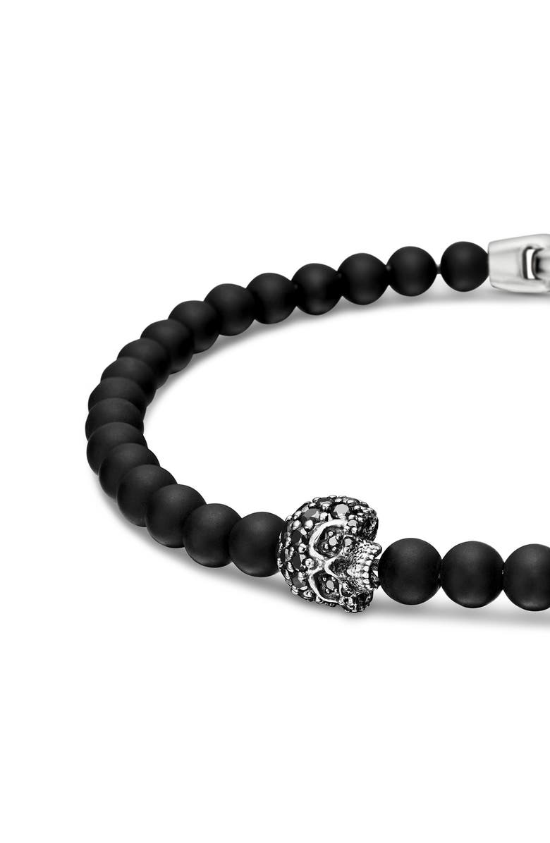 David Yurman Memento Mori Skull Bracelet in Sterling Silver with Black Onyx and Pavé Black Diamonds, Alternate, color, Sterling Silver