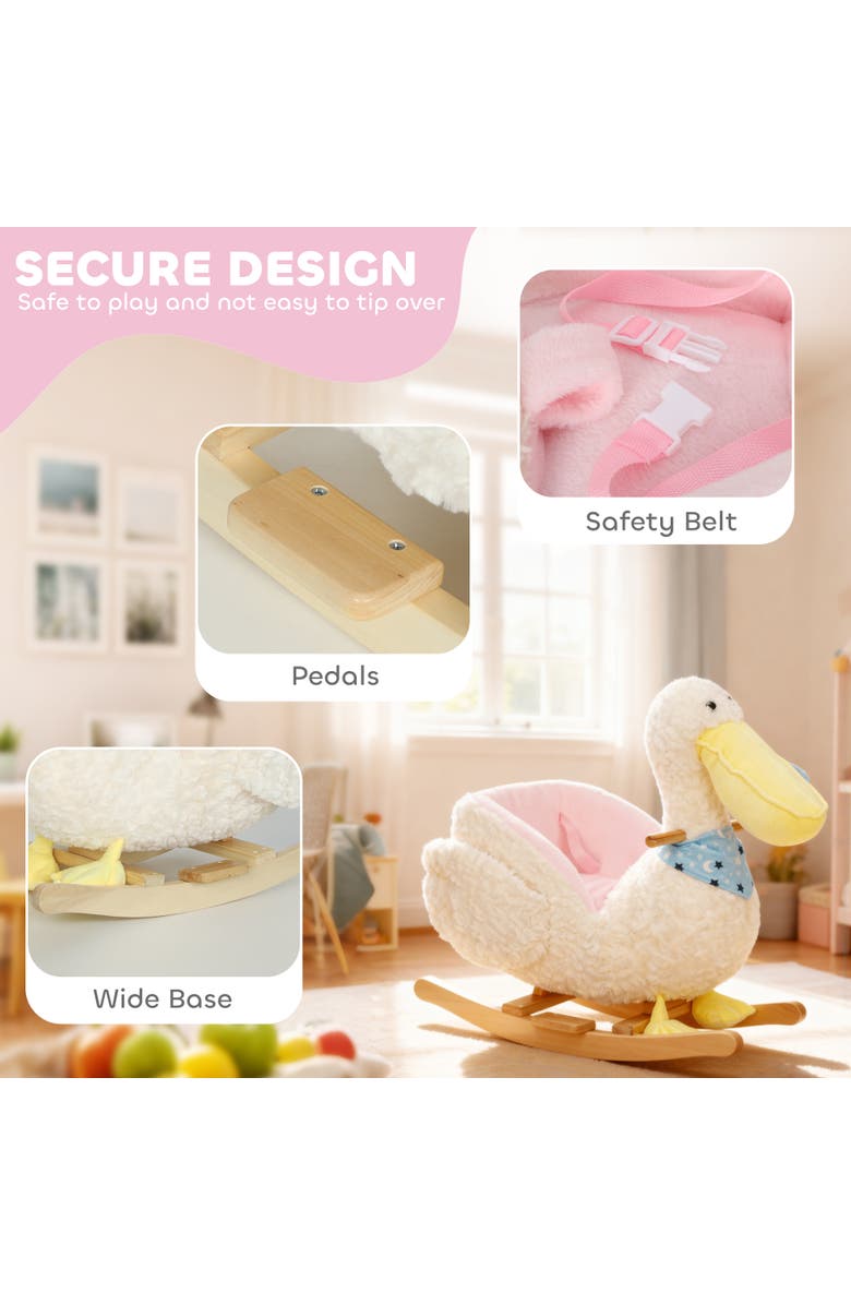 Qaba Pelican Baby Rocking Horse Plush Stuffed Animal Rocker for Toddlers Kids Ride on Rocking Horse with Realistic Sound, Alternate, color, White