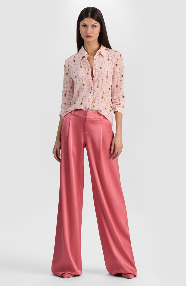 Alice + Olivia Willa Print Silk Button-Up Shirt, Alternate, color, Champagne Pop