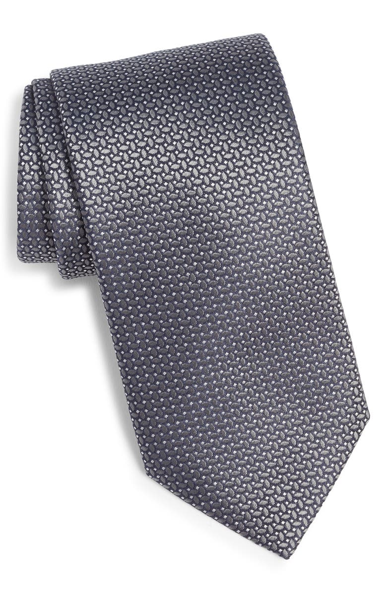 Canali Neat Silk Tie, Main, color, Grey