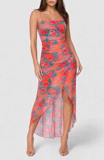 Floral Mesh High-Low Maxi Dress