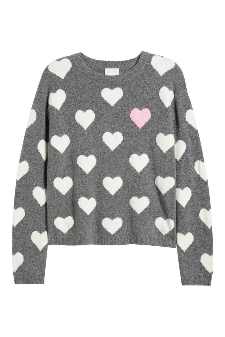 Hearts Jacquard Crewneck Sweater, Alternate, color, GREY- IVORY POP HEART