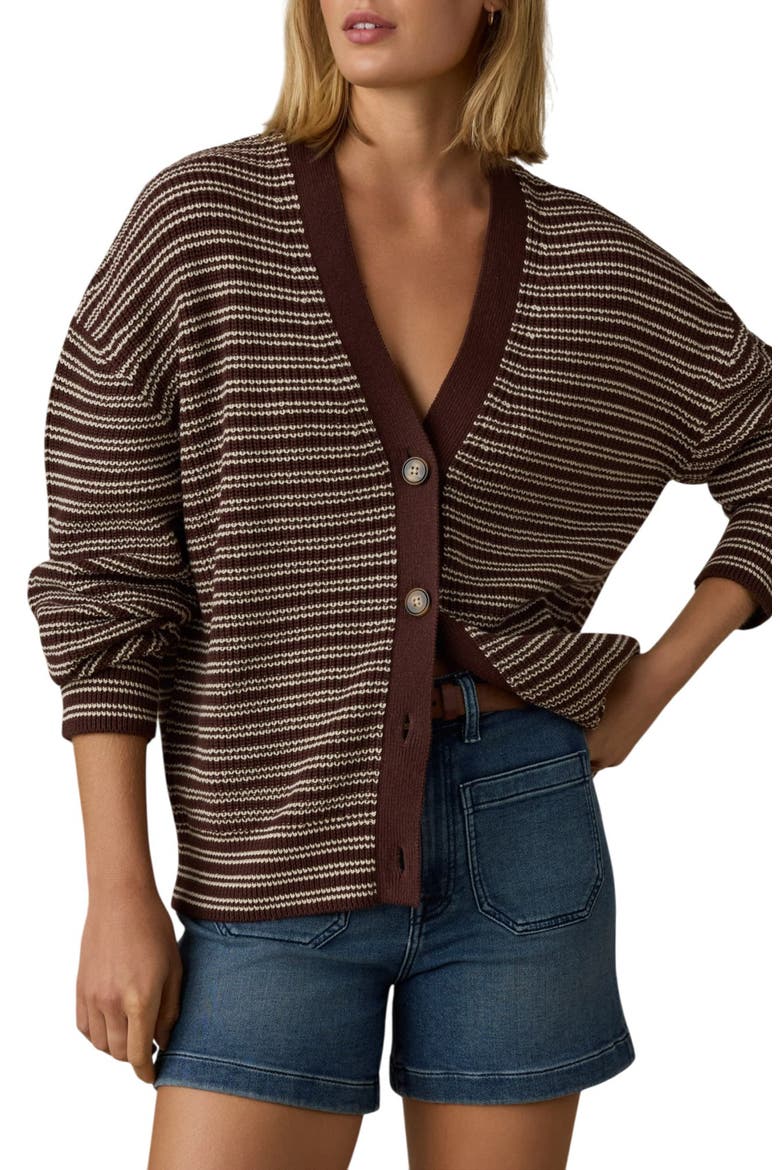 Miramar Linen & Organic Cotton Cardigan, Main, color, MOCHA STRIPE