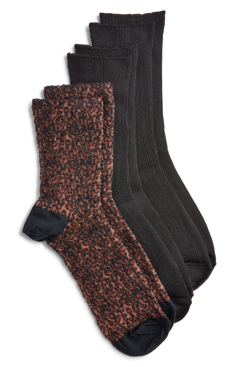 K Bell Socks 3-Pack Leopard Knit Crew Socks, Main, color, Black Multi