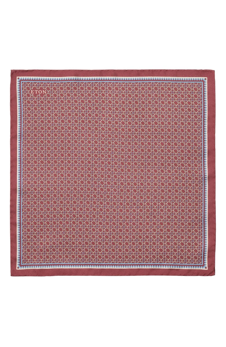Eton Interlock Print Silk Twill Pocket Square, Alternate, color, Medium Red