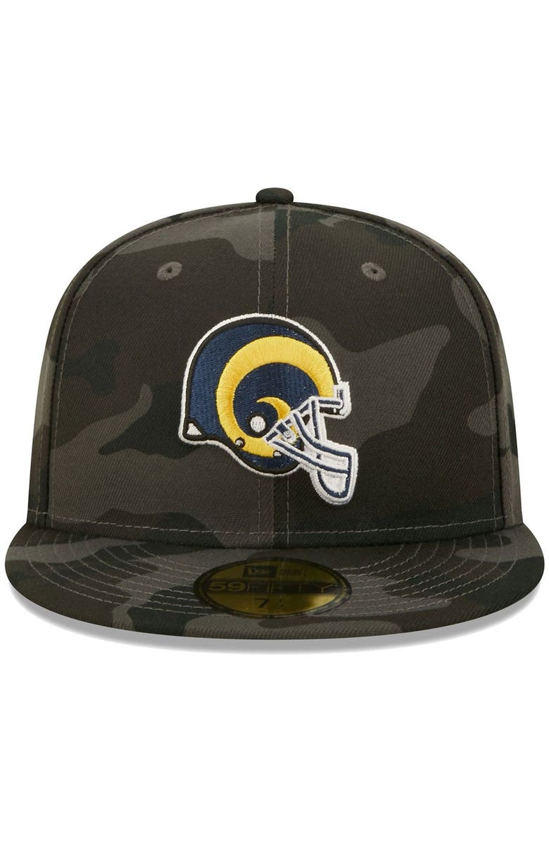New Era Men's New Era Black Los Angeles Rams Throwback Logo Camo 59FIFTY Fitted Hat, Alternate, color, 