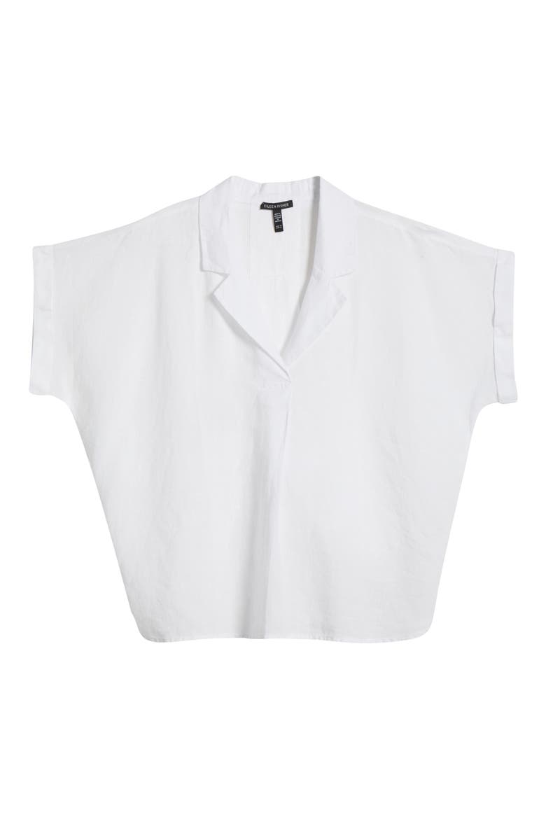 Cuffed Cap Sleeve Organic Linen Top, Alternate, color, WHITE