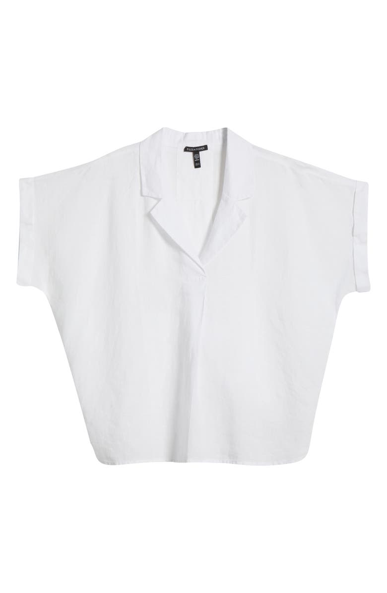 Eileen Fisher Cuffed Cap Sleeve Organic Linen Top, Alternate, color, White