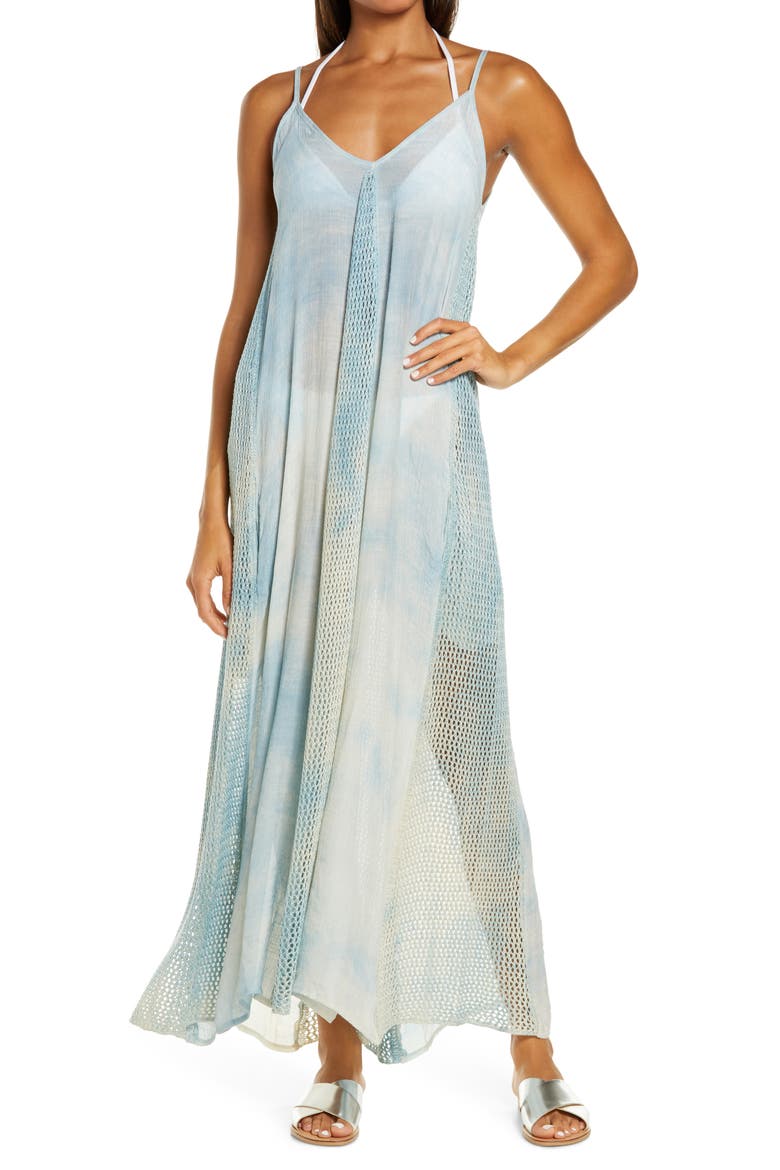 Crochet Godet Cover-Up Maxi Dress, Main, color, BLUE TD