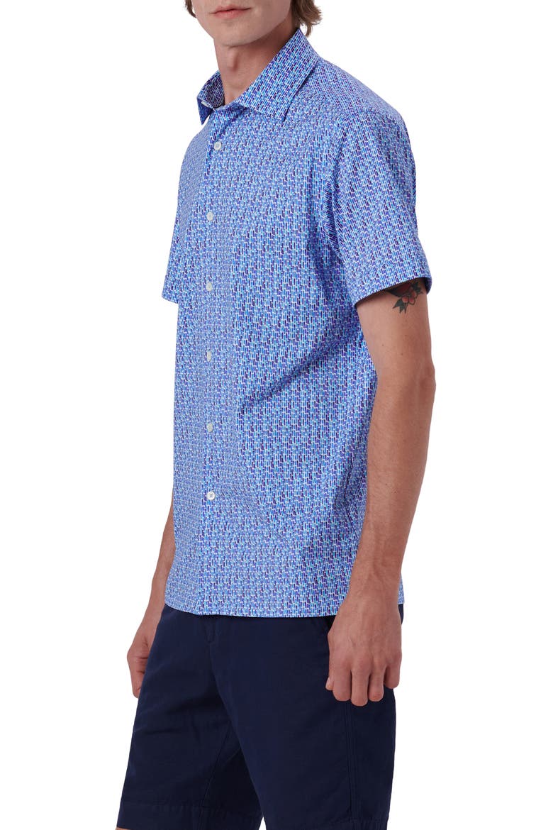 Milo OoohCotton® Abstract Print Short Sleeve Button-Up Shirt, Alternate, color, OCEAN