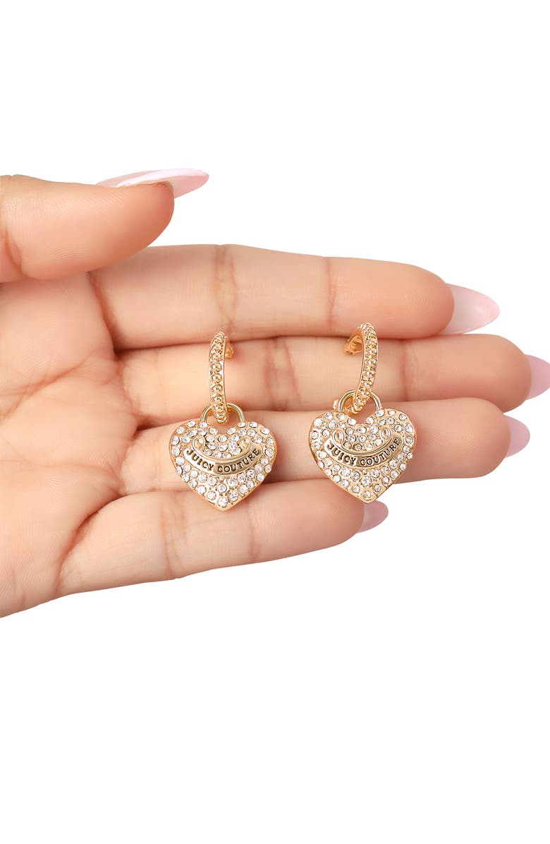 Juicy Couture Gold-Tone Heart Charm Hoop Earrings with Crystal Accents, Alternate, color, 
