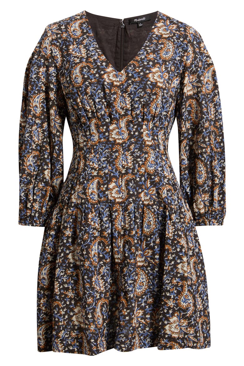 Paisley Floral Long Sleeve Cotton Dress, Alternate, color, MOLASSES